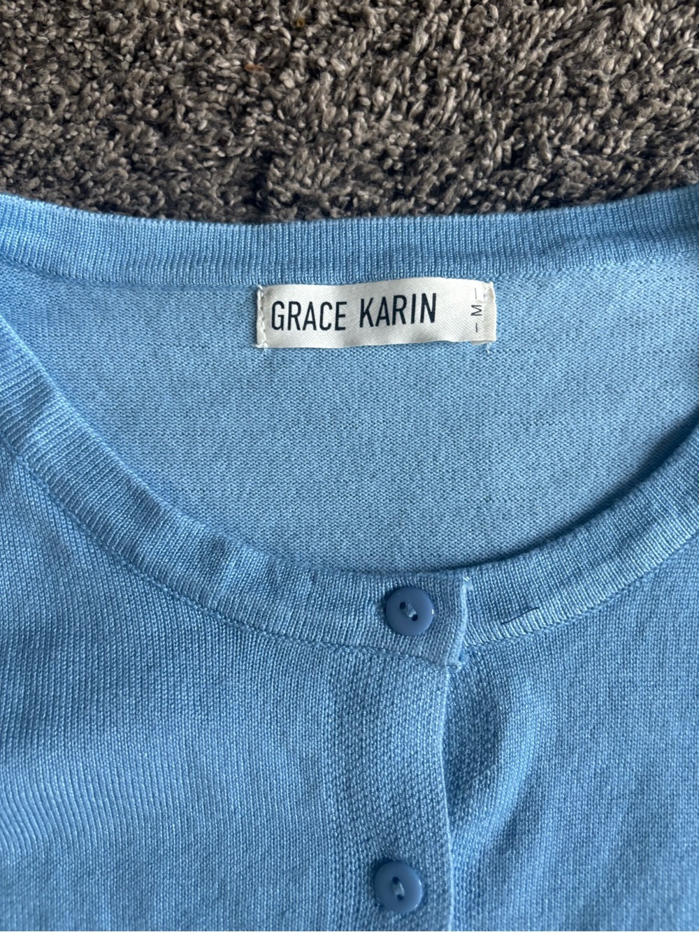 Grace Karin Sky Blue Button-Up Crewneck Cardigan - Picture 2 of 3